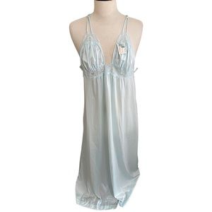 VTG Long Blue Lacey Nylon Full Slip Pinehurst Lingerie 1980s Size L Large W Tag